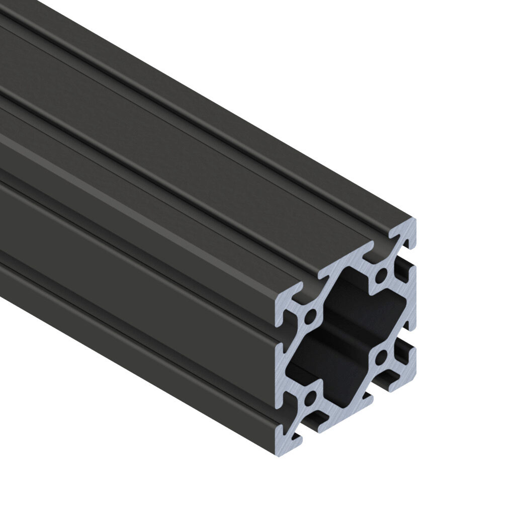 3030B - SureFrame 15 Series standard T-slotted rail, black, 6063-T6 anodized aluminum alloy, cut to length, 3 x 3in profile, slot size 8.