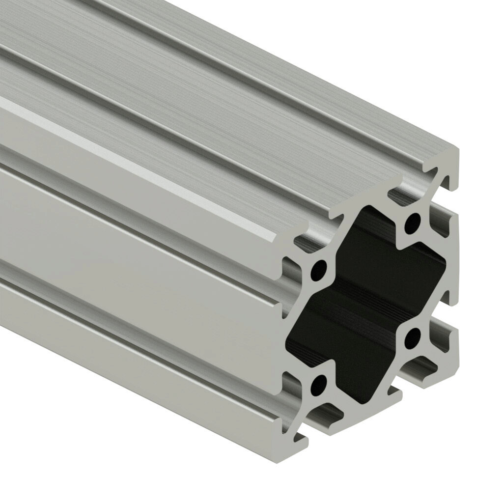 3030C - SureFrame 15 Series standard T-slotted rail, silver, 6063-T6 anodized aluminum alloy, cut to length, 3 x 3in profile, slot size 8.