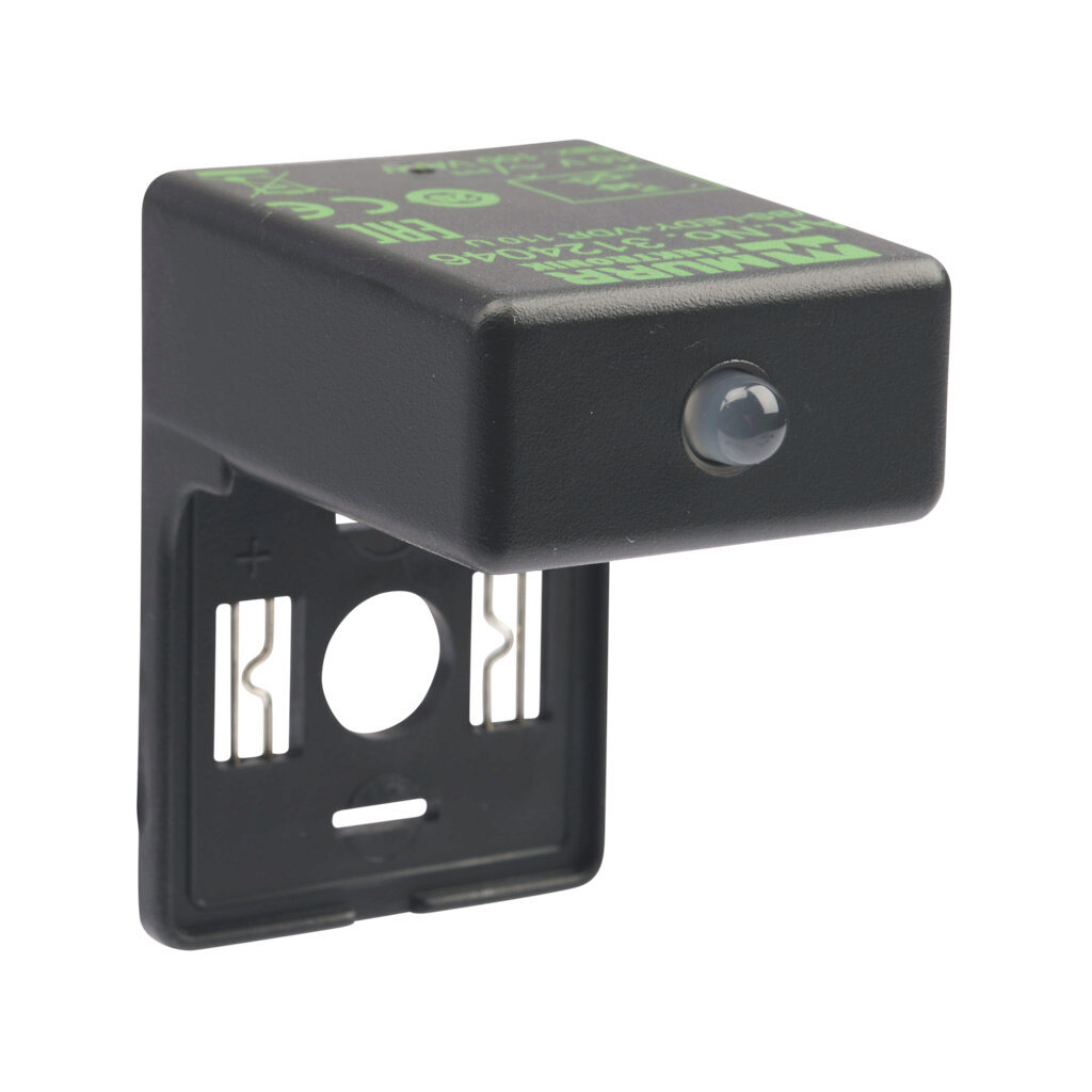 3124046 - Murrelektronik solenoid valve surge suppressor, varistor, 48-130 VAC/VDC, 1-phase, 0-60Hz, 100W, vertical mount. For use with 18mm DIN style Form A plug.