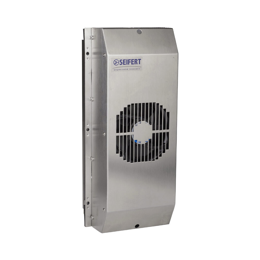 3200303 - Seifert SoliTherm thermoelectric cooler, 680 BTU/H, 24 VDC operating voltage, 304 stainless steel housing, filter-free, recessed mount. For use with NEMA 4/4X/12 enclosures.