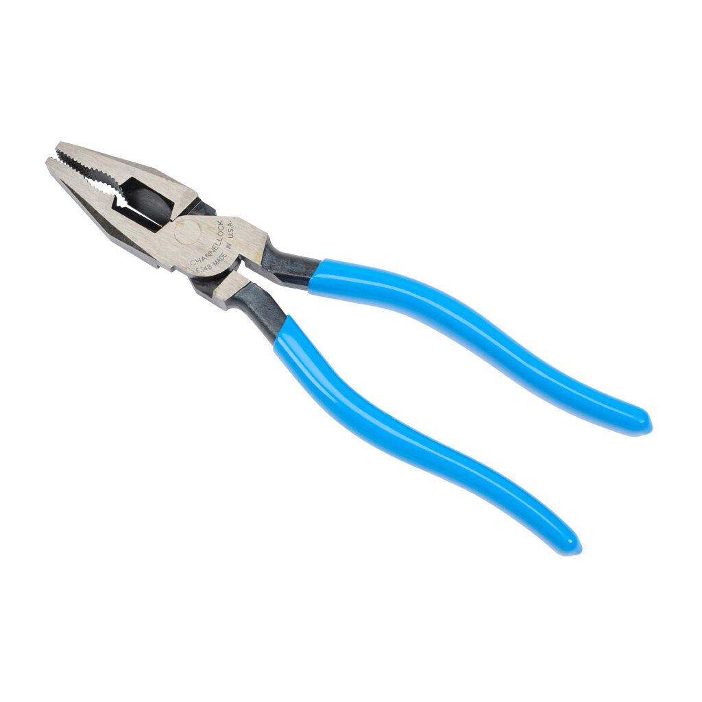 348 - CHANNELLOCK E SERIES linemans pliers, 8.0in (203mm) overall length, precision knife & anvil cutting edges, classic grip vinyl handles, pipe grip.