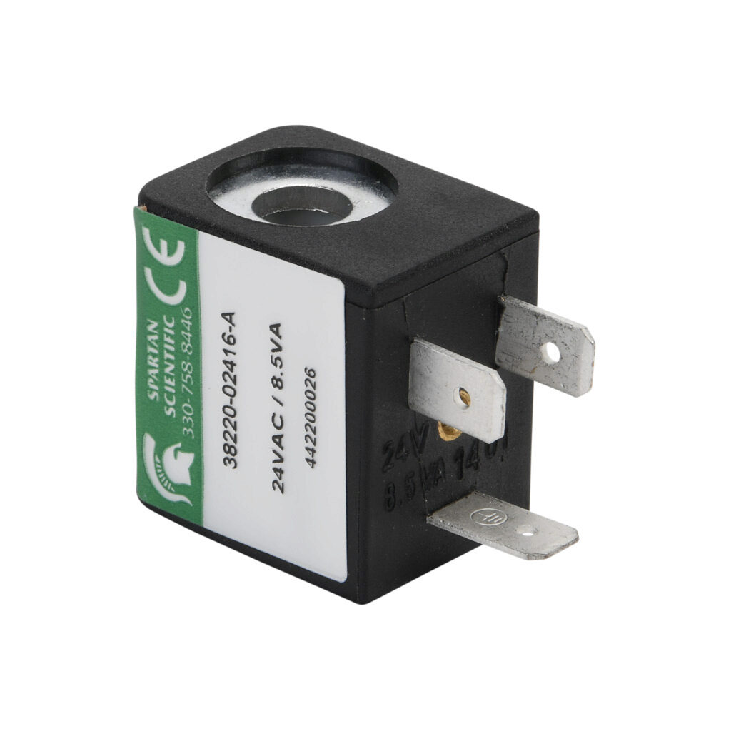 38220-02416-A - Spartan solenoid coil, 24 VAC, 8.5 VA, 11mm DIN style wiring plug. For use with 3580, 3525 and 3527 series Spartan valves.