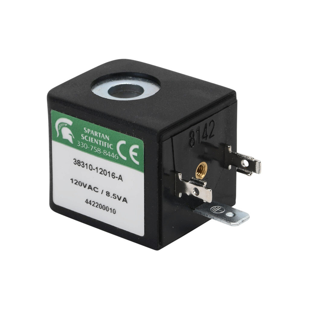 38310-12016-A - Spartan solenoid coil, 120 VAC, 8.5 VA, 18mm DIN style wiring plug. For use with 3516 series Spartan valves.