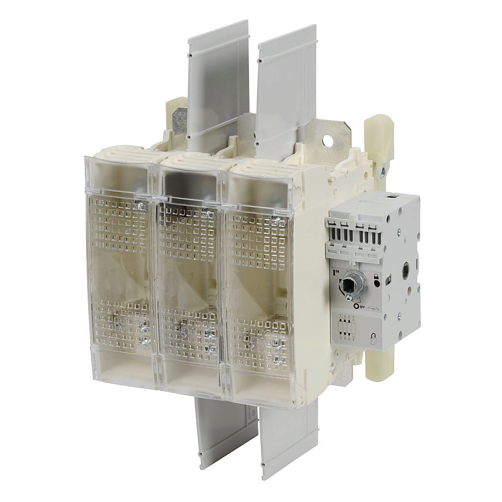 38513038 - Socomec FUSERBLOC series rotary disconnect switch, fusible, Class J, load break capable, 3-pole, 600 VAC/250 VDC, 400A, 200kA SCCR, panel mount, UL 98 rated, front or side operated, accepts 10 x 10mm size shaft.