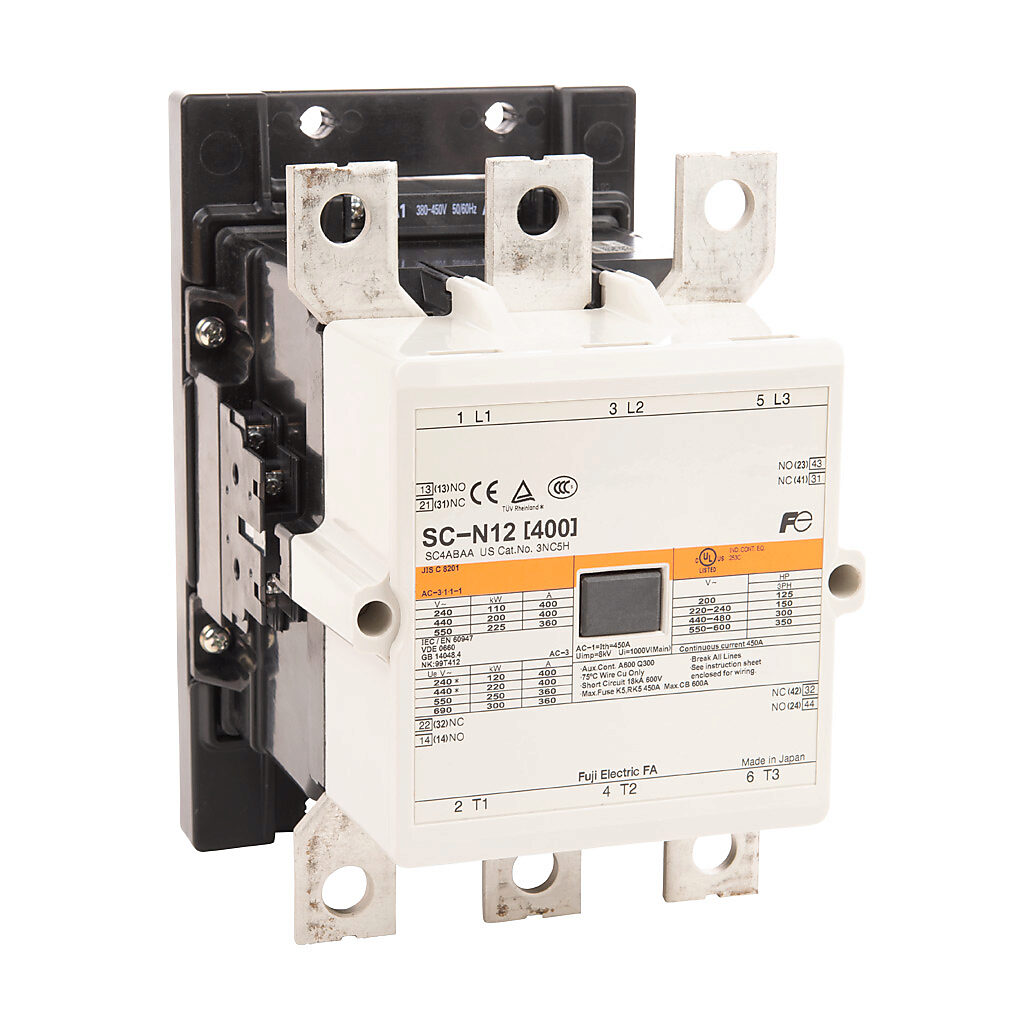 3NC5H0Q22 - Fuji Electric 3NC5 series IEC contactor, 361A, (3) N.O. power poles, (2) N.O./(2) N.C. auxiliary contacts, 450 VAC (60Hz)/380 VAC (50Hz) coil voltage, low consumption electronic.
