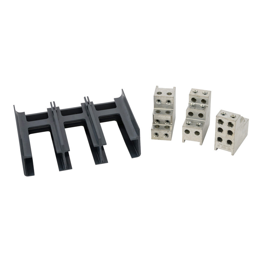 3TA400K6K - Eaton multi-wire box type wiring lug, load side mount, 400A, 6 openings, #14-3 AWG copper only. Package of 3. For use with Eaton 400A frame MCCBs. Mounting hardware and insulators included.