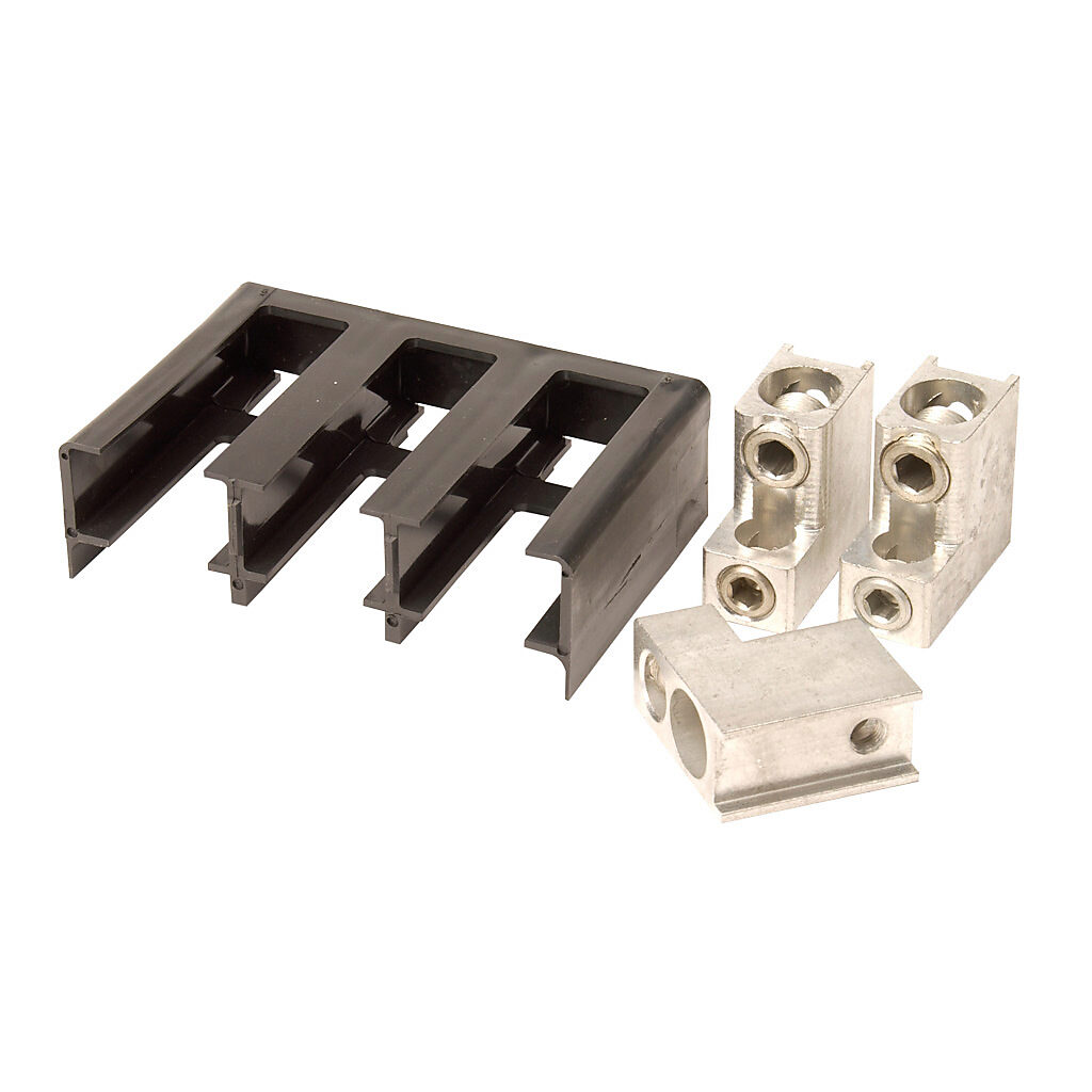 3TA603LDK - Eaton box type wiring lug, replacement, line or load mount, 2 openings, 400 MCM-500 MCM wire(s). Package of 3. For use with Eaton 600A frame MCCBs. (1) 3-pole terminal cover included.