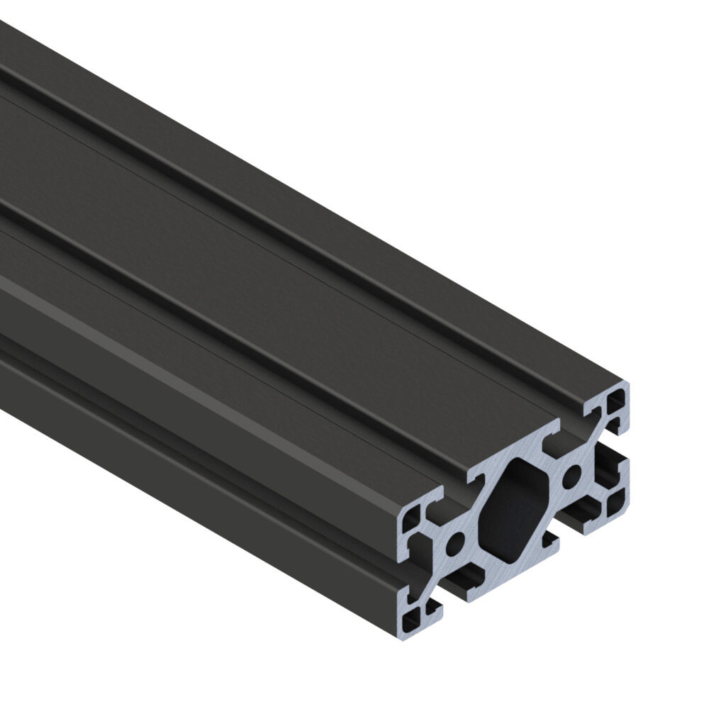 40-4080BL - SureFrame 40 Series light T-slotted rail, black, 6063-T6 anodized aluminum alloy, cut to length, 40 x 80mm profile, slot size 8.
