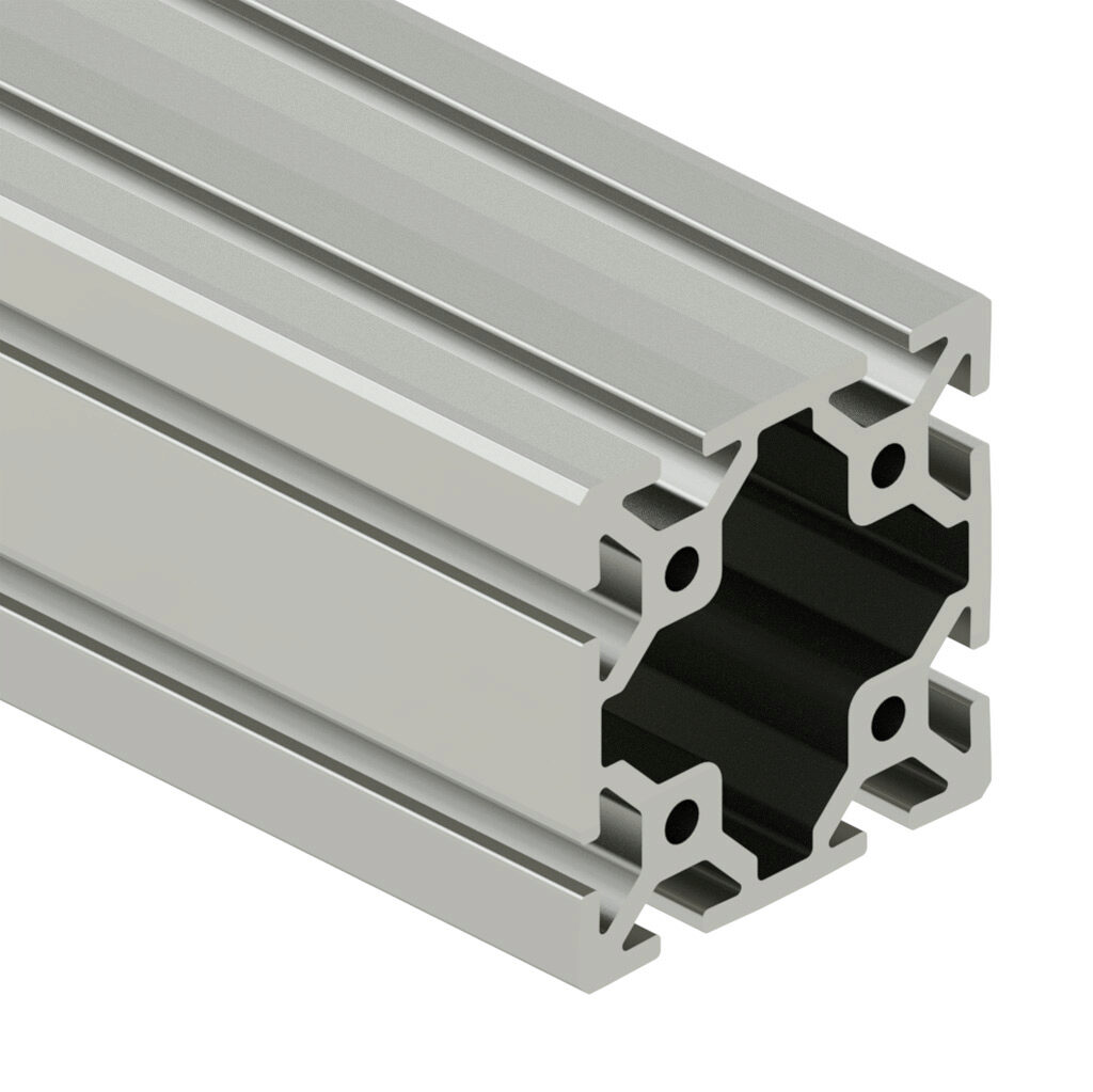 40-8080C - SureFrame 40 Series standard T-slotted rail, silver, 6063-T6 anodized aluminum alloy, cut to length, 80 x 80mm profile, slot size 8.