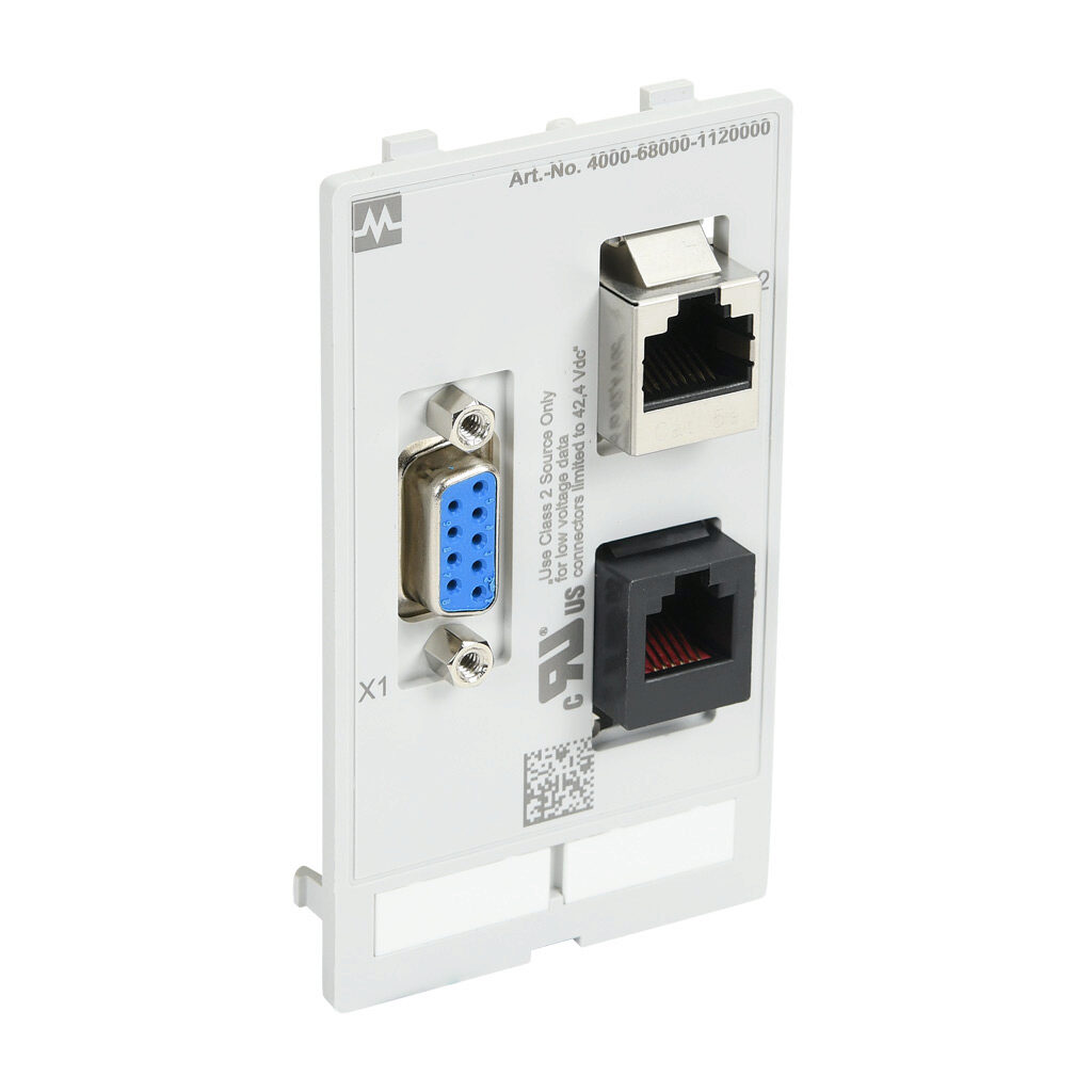 4000-68000-1120000 - Murrelektronik Modlink panel interface insert, (1) RJ45 Cat5e female exterior/female interior, (1) 9-pin D-sub connector with female exterior/female interior and (1) RJ12 with female exterior/female interior, single frame. For...