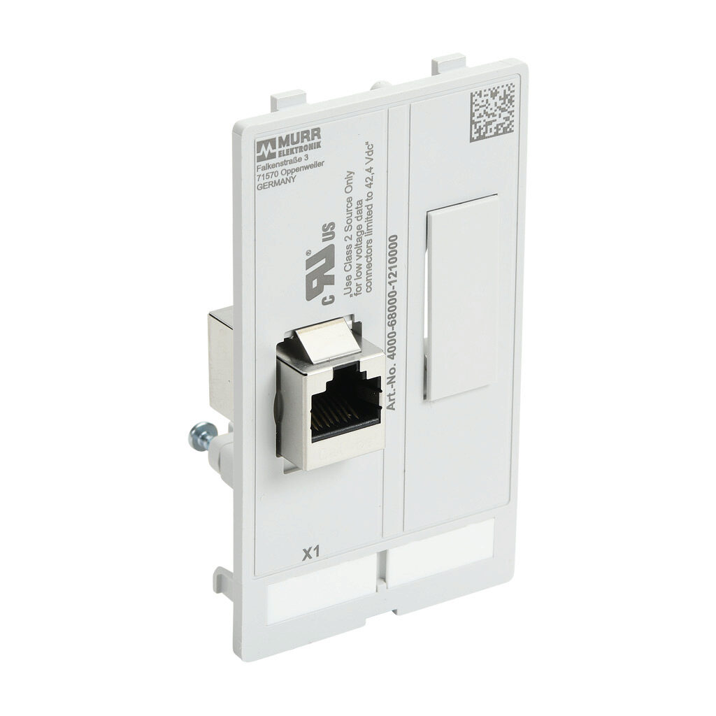 4000-68000-1210000 - Murrelektronik Modlink panel interface insert, (1) RJ45 Cat5e female exterior/female interior, single frame. For use with Modlink series frames.