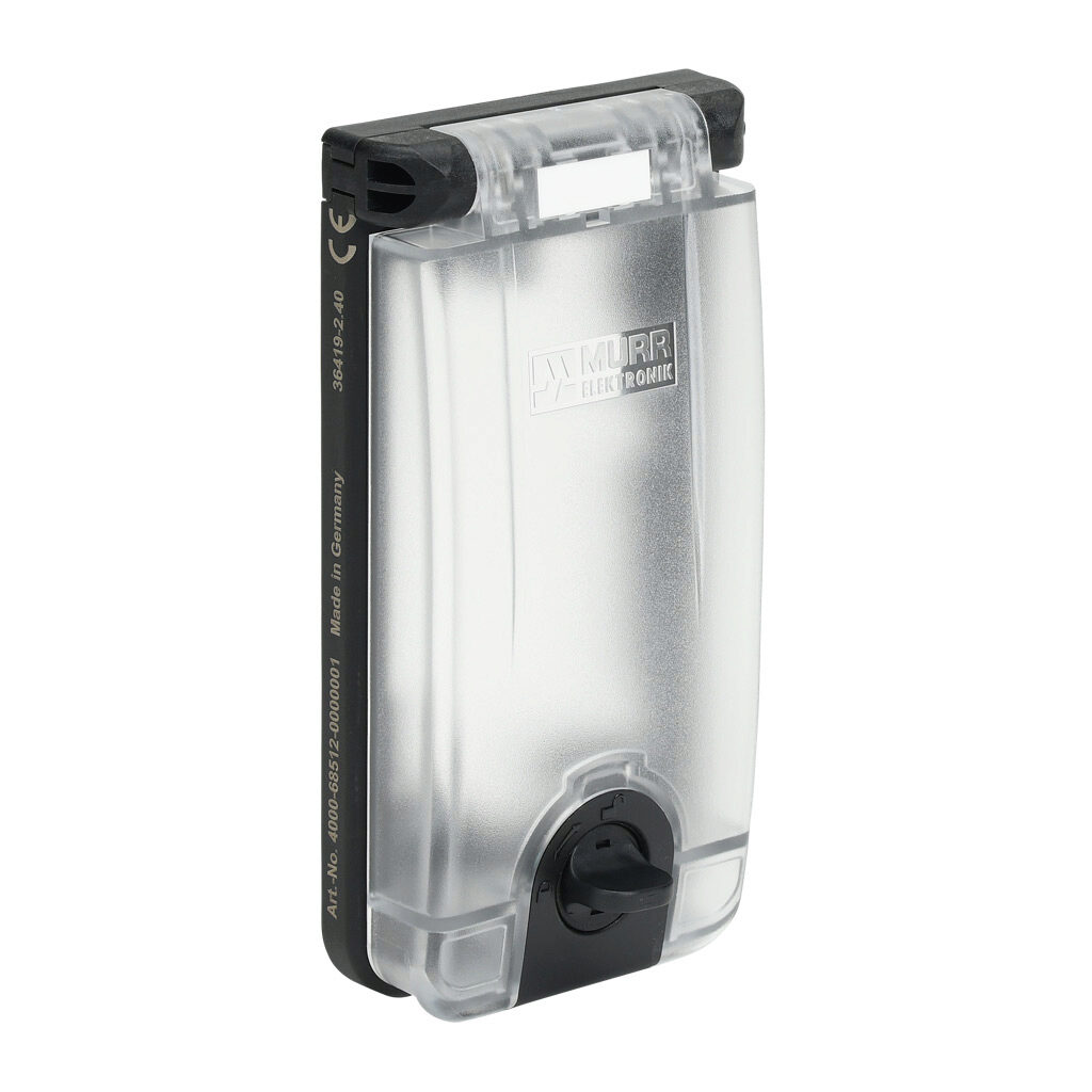 4000-68512-0000001 - Murrelektronik Modlink panel interface frame, single frame, polyamide housing, black, single hinged, polycarbonate cover, transparent. For use with (1) Modlink series insert.