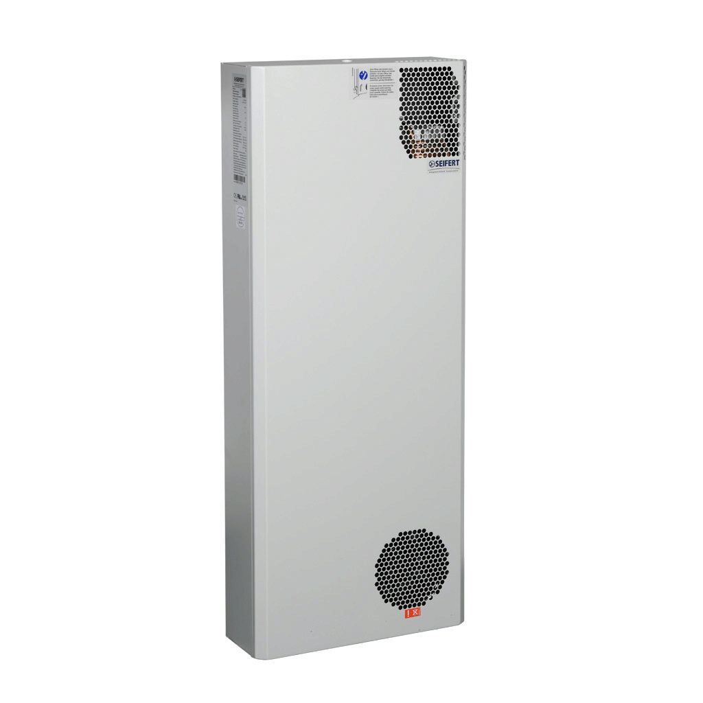 42711001 - Seifert SlimLine air conditioner, 3020 BTU/H, R-134a or R-513a, 115 VAC operating voltage, carbon steel housing, RAL 7035 light gray, filter-free, side mount. For use with NEMA 12 enclosures.