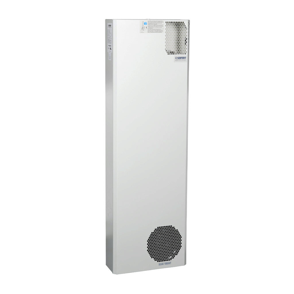 42721001 - Seifert SlimLine air conditioner, 4100 BTU/H, R-134a or R-513a, 115 VAC operating voltage, carbon steel housing, RAL 7035 light gray, filter-free, side mount. For use with NEMA 12 enclosures.