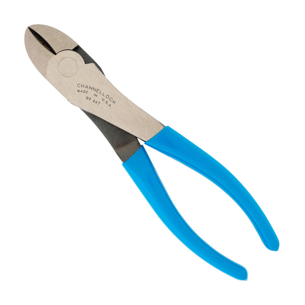 447 - CHANNELLOCK curved diagonal cutters, 7.7in (196mm) overall length, laser heat-treated curved cutting edges, classic grip vinyl handles, curved diagonal head.