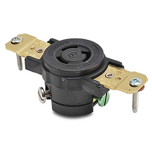 4710 - Bryant industrial heavy duty single locking blade receptacle, 15A, 125 VAC, 1-phase, 2-pole, 3-wire, NEMA L5-15, nylon molded housing, black.