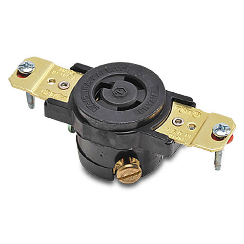 4760 - Bryant industrial heavy duty single locking blade receptacle, 15A, 277 VAC, 1-phase, 2-pole, 3-wire, NEMA L7-15, nylon molded housing, black.