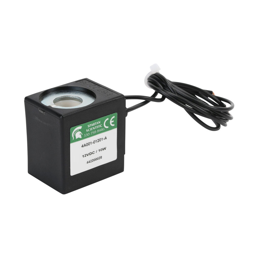 4A001-01201-A - Spartan solenoid coil, 12 VDC, 10W, 18in 22 AWG pigtail. For use with 6100, 6200 and 6222 series Spartan valves.