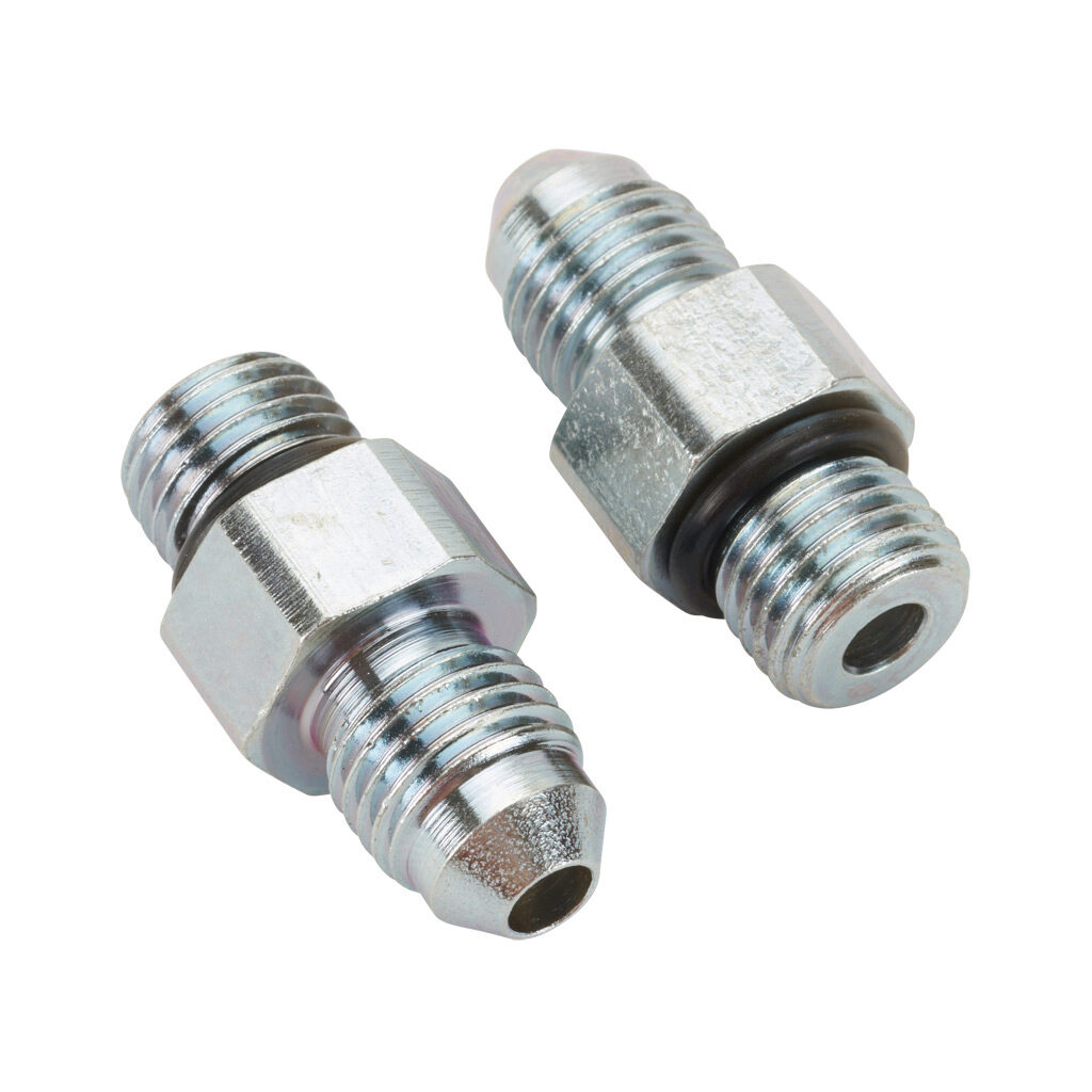 4MJ-4MB - HY-TECH hydraulic fluid adapter, straight, plated steel body, (1) -4 male JIC 37 deg and (1) -4 male o-ring boss. Package of 2.