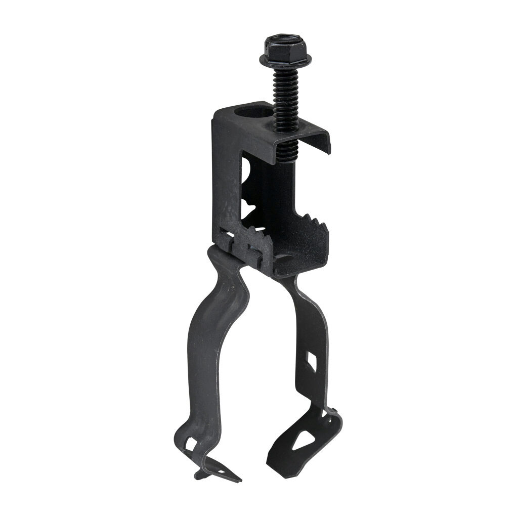 500KC1 - Minerallac screw-on beam clamp conduit hanger assembly, spring clip, bottom mount, 100 lbs. Package of 100. For use with flanges up to 1/2in and 1in conduit.