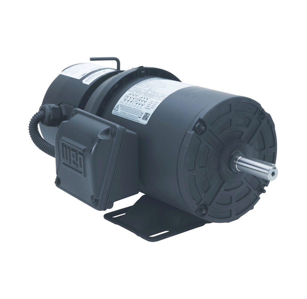 .5018ES3EBMW56-S - WEG Electric S standard efficiency AC induction motor, general purpose, inverter rated and brake, 1/2hp, 3-phase, 208-230/460 VAC, 1800rpm, TEFC, NEMA 56 frame, rolled steel, rigid base mount. Stearns 104816100KQ brake assembly ...