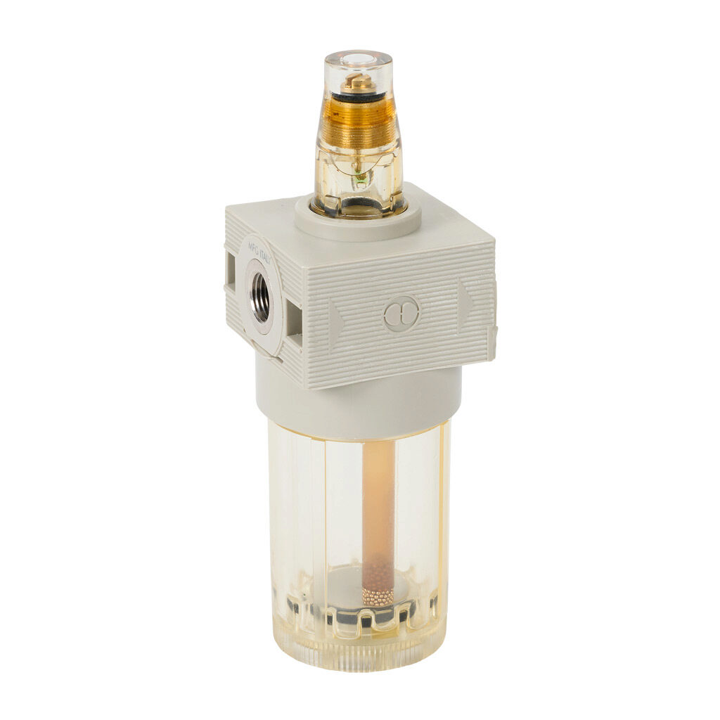 5103001U - Metal Work BIT air lubricator, 1/8in female NPT inlet(s), 1/8in female NPT outlet(s), clear technopolymer bowl. For use with Metal Work BIT series air prep components.