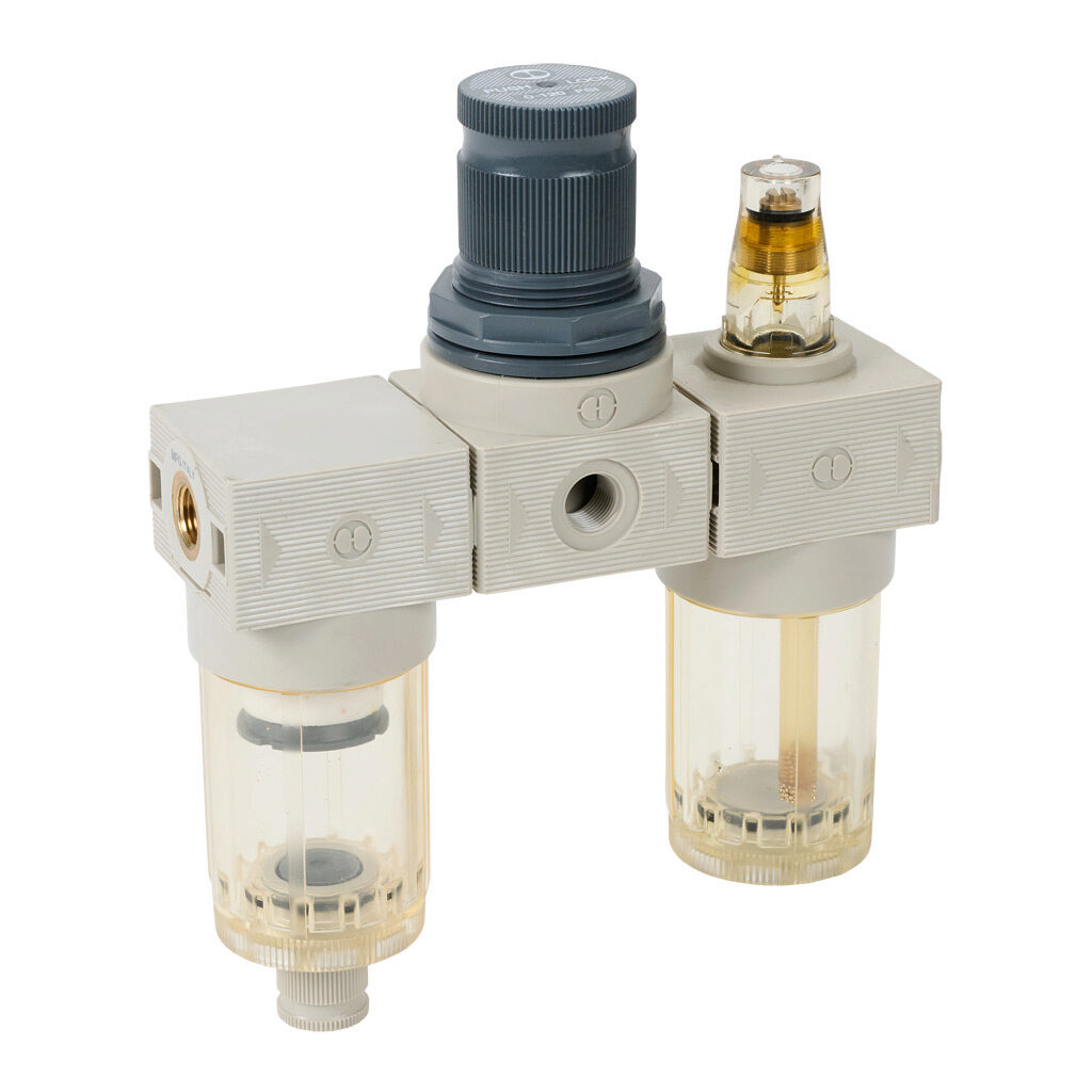 5104008U - Metal Work BIT air combination unit, filter-regulator-lubricator, 1/8in female NPT inlet(s), 1/8in female NPT outlet(s), 0-120 psig range, clear technopolymer bowl, manual/semi-automatic drain.