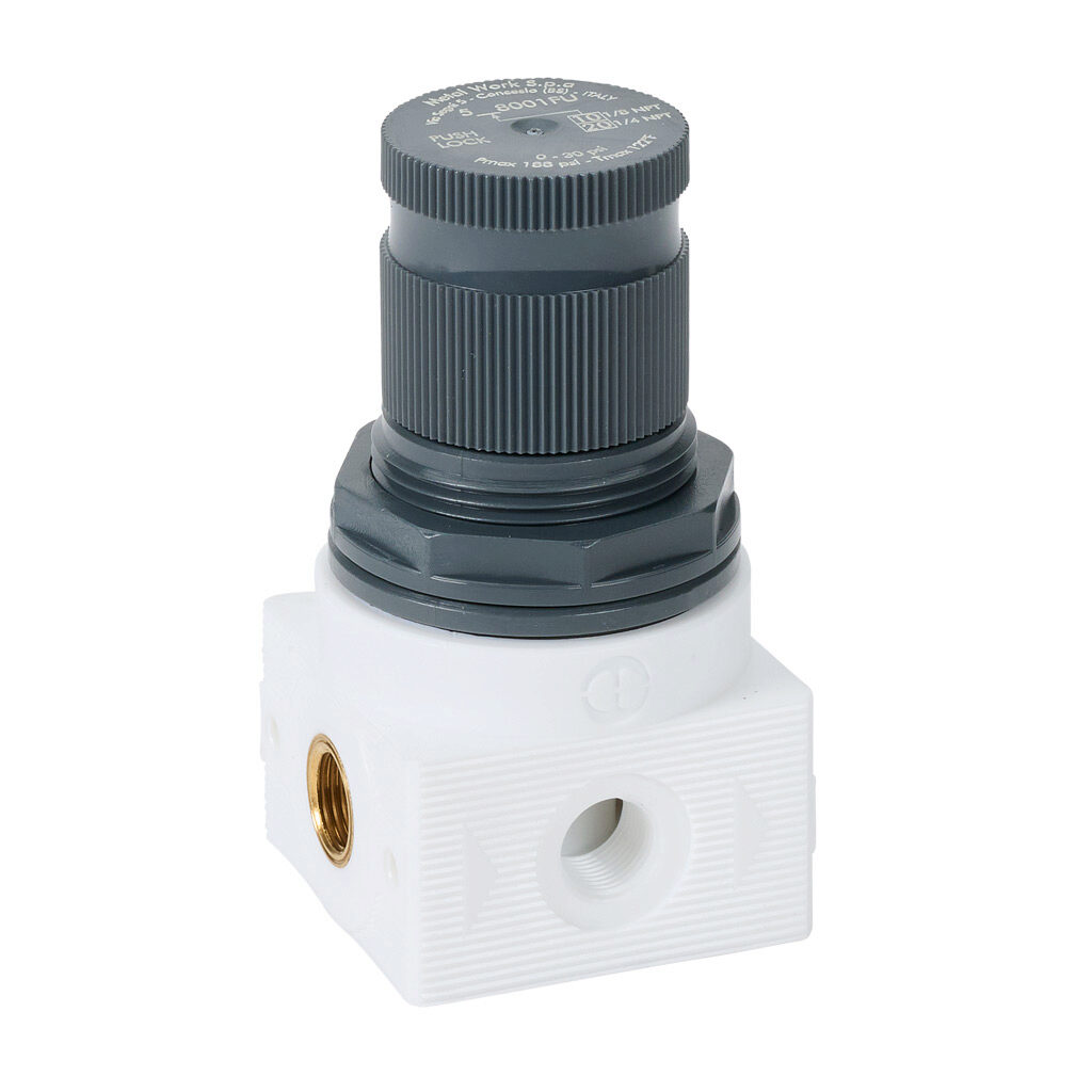 5108001FU - Metal Work BIT potable water regulator, 1/8in female NPT inlet(s), 1/8in female NPT outlet(s), 0-30 psig range. For use with Metal Work BIT series water components.