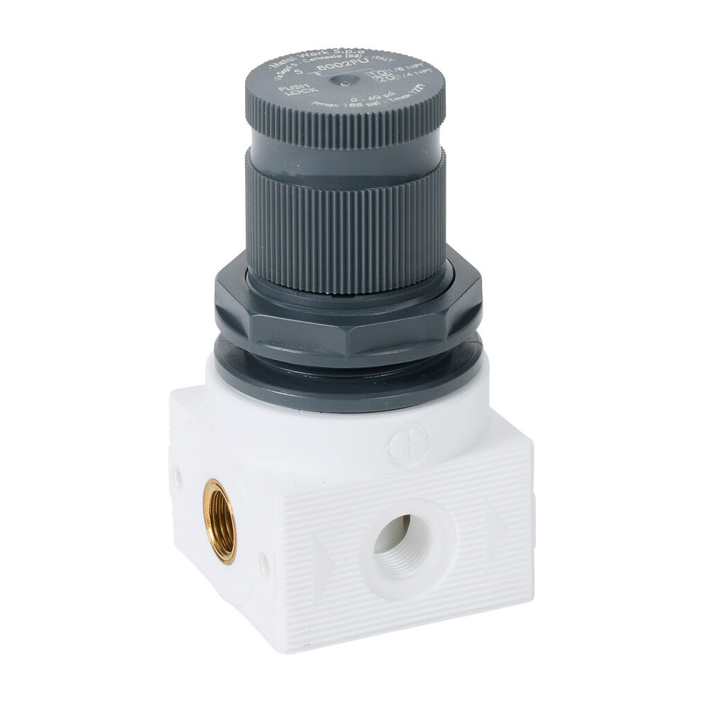 5108002FU - Metal Work BIT potable water regulator, 1/8in female NPT inlet(s), 1/8in female NPT outlet(s), 0-60 psig range. For use with Metal Work BIT series water components.