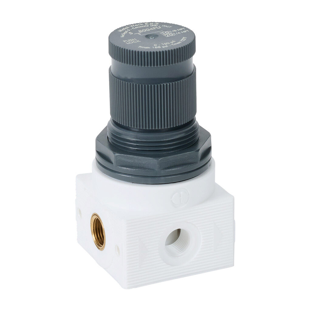 5108004FU - Metal Work BIT potable water regulator, 1/8in female NPT inlet(s), 1/8in female NPT outlet(s), 0-180 psig range. For use with Metal Work BIT series water components.
