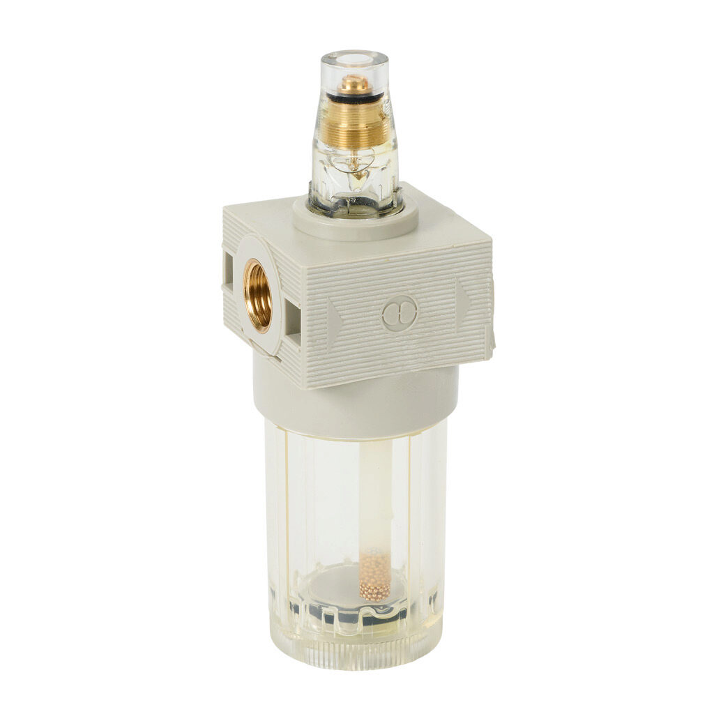 5203001U - Metal Work BIT air lubricator, 1/4in female NPT inlet(s), 1/4in female NPT outlet(s), clear technopolymer bowl. For use with Metal Work BIT series air prep components.