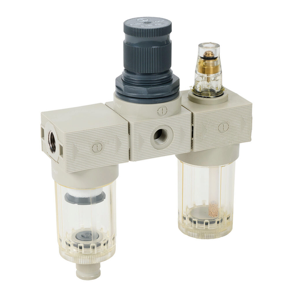 5204008U - Metal Work BIT air combination unit, filter-regulator-lubricator, 1/4in female NPT inlet(s), 1/4in female NPT outlet(s), 0-120 psig range, clear technopolymer bowl, manual/semi-automatic drain.
