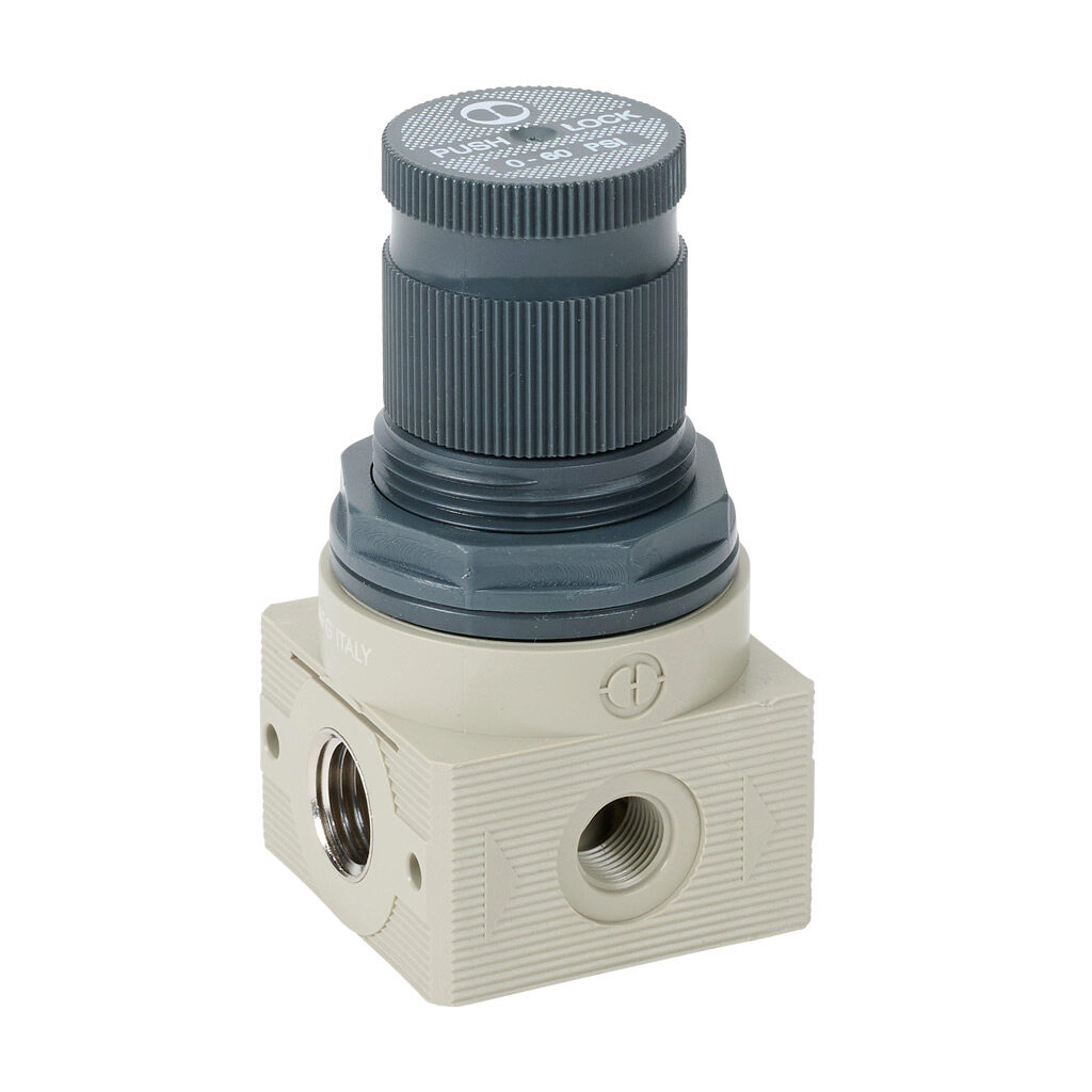 5207002U - Metal Work BIT air regulator, 1/4in female NPT inlet(s), 1/4in female NPT outlet(s), 0-60 psig range. For use with Metal Work BIT series air prep components.