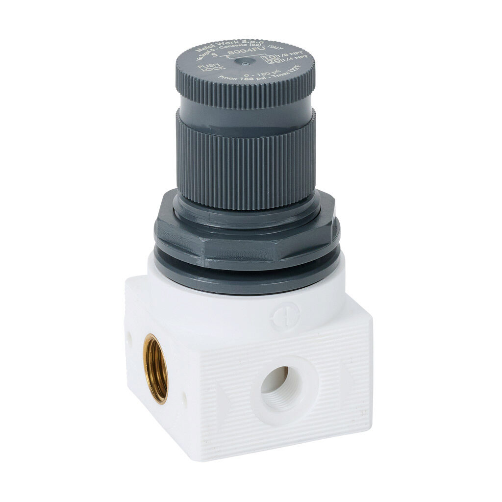 5208004FU - Metal Work BIT potable water regulator, 1/4in female NPT inlet(s), 1/4in female NPT outlet(s), 0-180 psig range. For use with Metal Work BIT series water components.