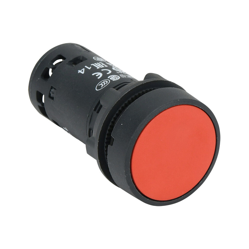 522331 - IDEM compact pushbutton, IP65, 22mm, momentary, (1) N.O./(1) N.C. contact(s), plastic base, plastic bezel, Operator: red, flush, 29mm, round, plastic. For use with UGB series universal gate boxes.