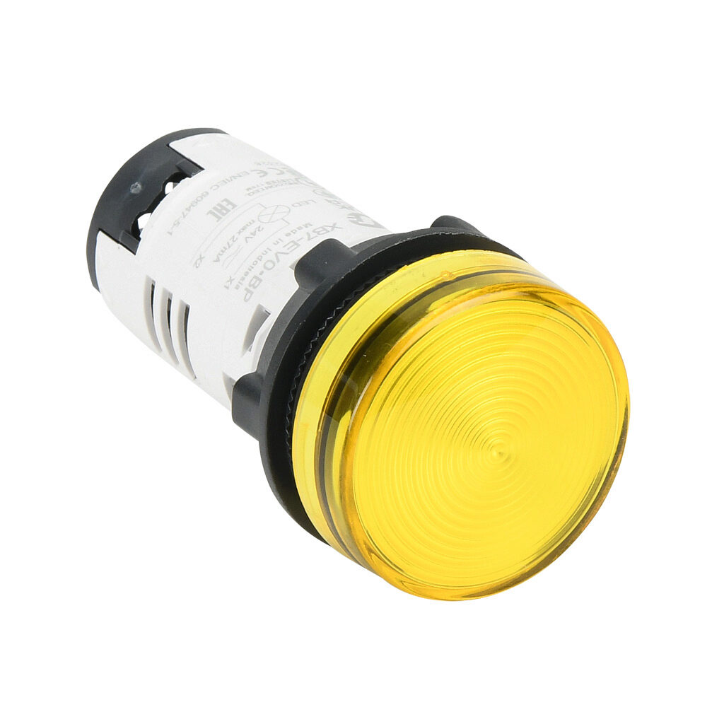 522431 - IDEM LED compact indicating light, permanent light function, IP65, 22mm, yellow, 22mm, round, plastic base, 24 VAC/VDC, full voltage. For use with UGB series universal gate boxes.