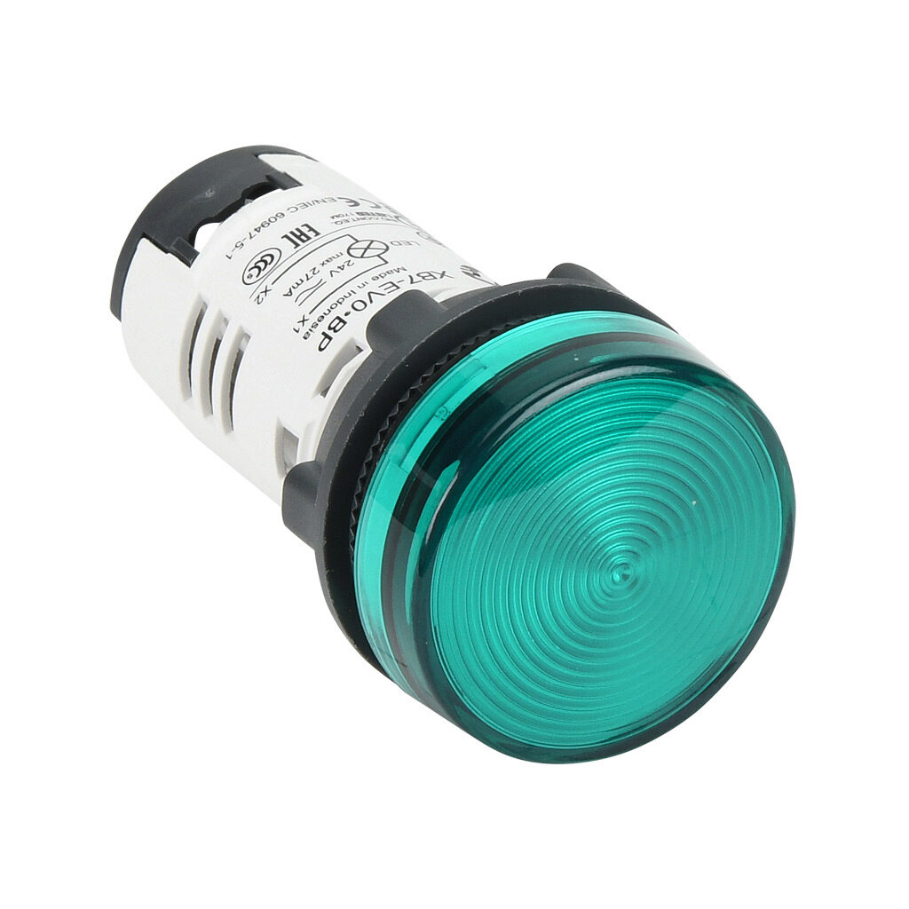 522433 - IDEM LED compact indicating light, permanent light function, IP65, 22mm, green, 22mm, round, plastic base, 24 VAC/VDC, full voltage. For use with UGB series universal gate boxes.