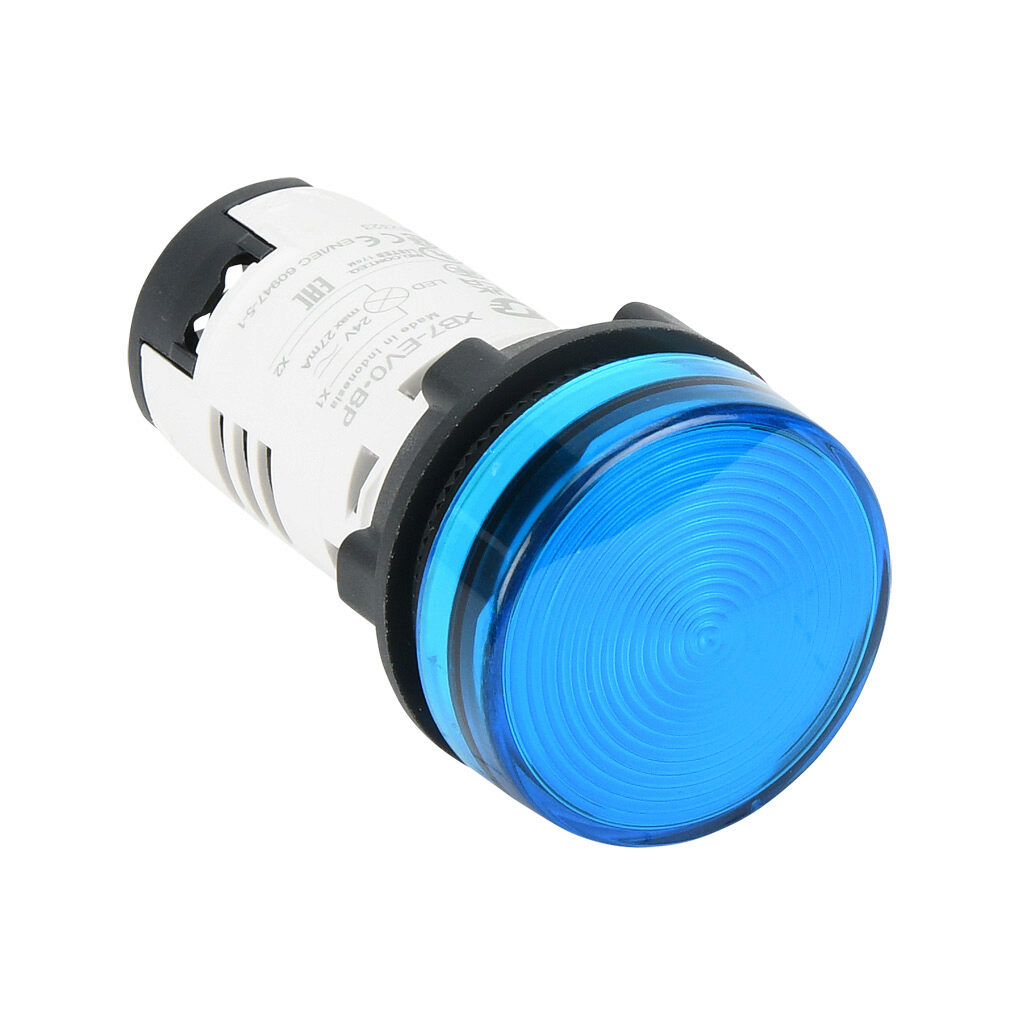 522434 - IDEM LED compact indicating light, permanent light function, IP65, 22mm, blue, 22mm, round, plastic base, 24 VAC/VDC, full voltage. For use with UGB series universal gate boxes.