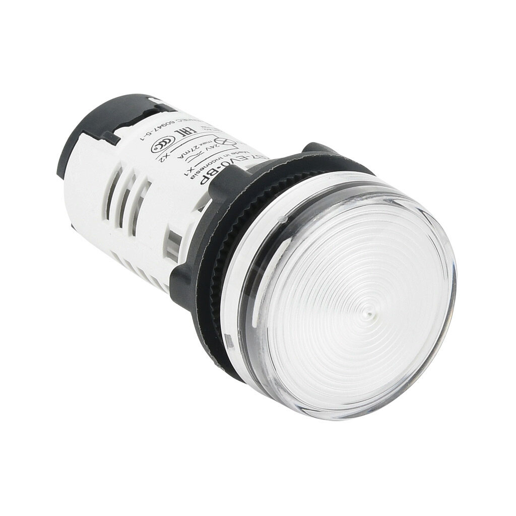 522435 - IDEM LED compact indicating light, permanent light function, IP65, 22mm, white, 22mm, round, plastic base, 24 VAC/VDC, full voltage. For use with UGB series universal gate boxes.