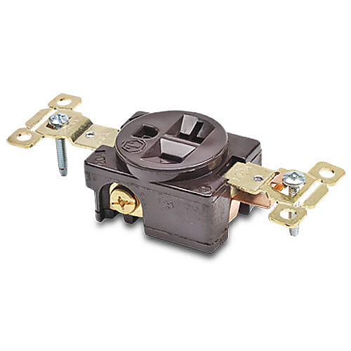 5361 - Bryant industrial heavy duty single straight blade receptacle, 20A, 125 VAC, 1-phase, 2-pole, 3-wire, NEMA 5-20, nylon housing, brown.