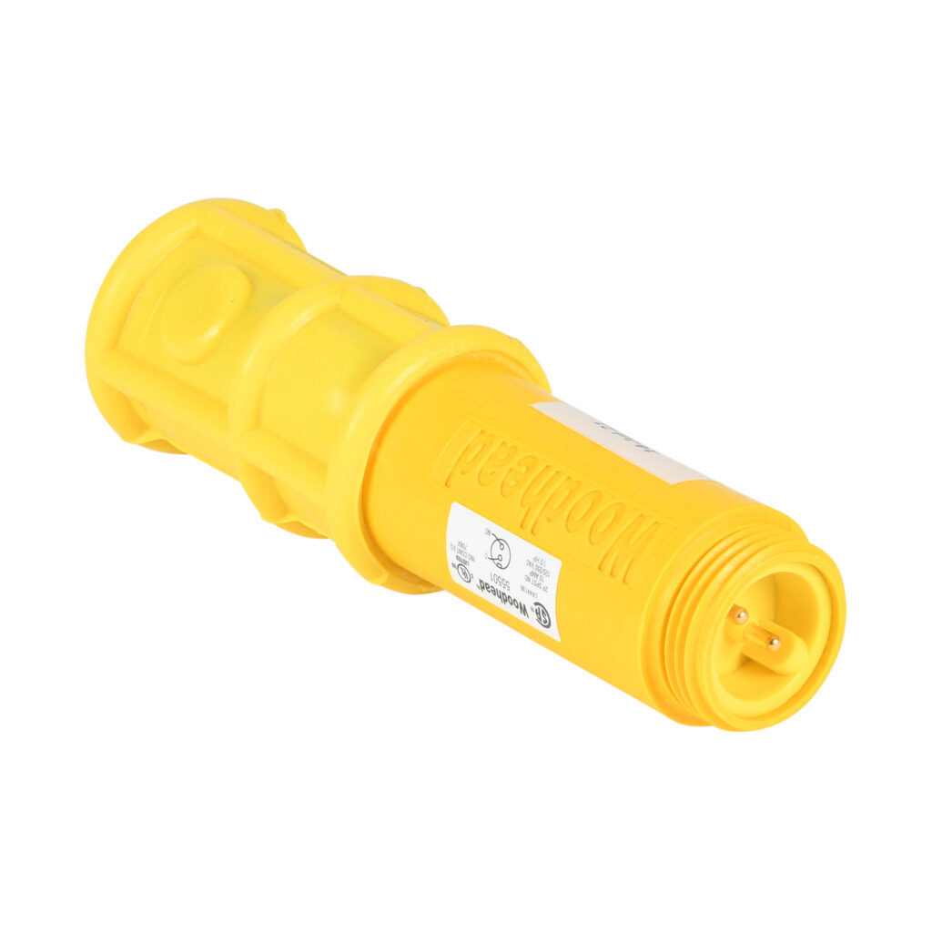 55501S - Molex pendant switch, silicone rubber/PVC, (1) pushbutton, flush, yellow, snap action, (1) N.O. contact(s), 7/8in - 16 UN2 2-pin male. Requires 7/8in - 16 UN2 2-pin connection cable.