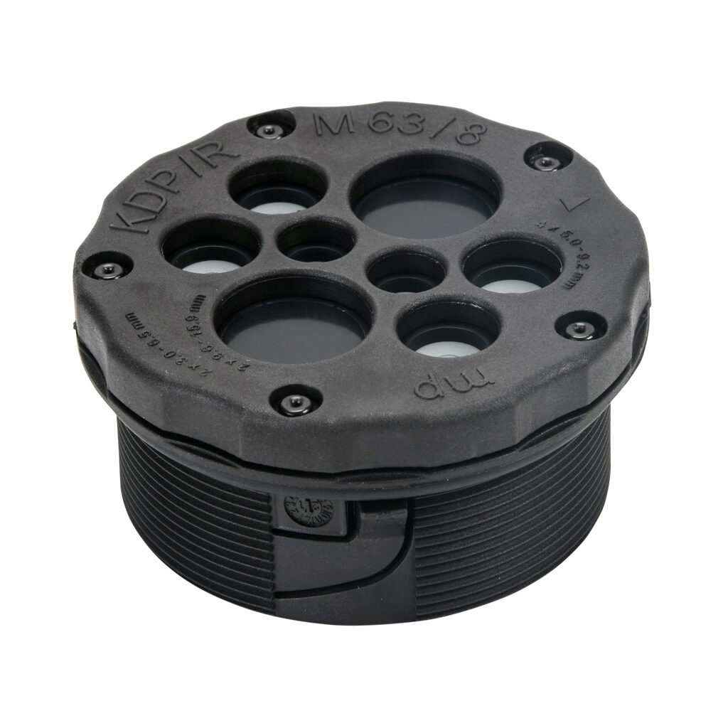 565209 - Murrplastik KDP/R series cable entry system frame, polyamide frame, M63 x 1.5mm frame, black, (2) 3-6.5mm, (4) 5-9.2mm and (2) 9.6-15.9mm opening(s), UL Type 1, IP65.