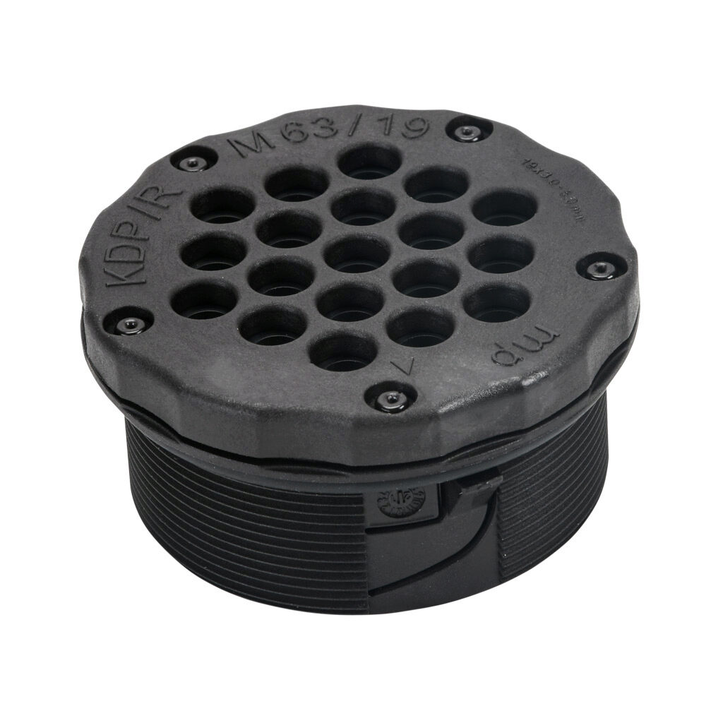 565213 - Murrplastik KDP/R series cable entry system frame, polyamide frame, M63 x 1.5mm frame, black, (19) 3-5mm opening(s), UL Type 1, IP65.