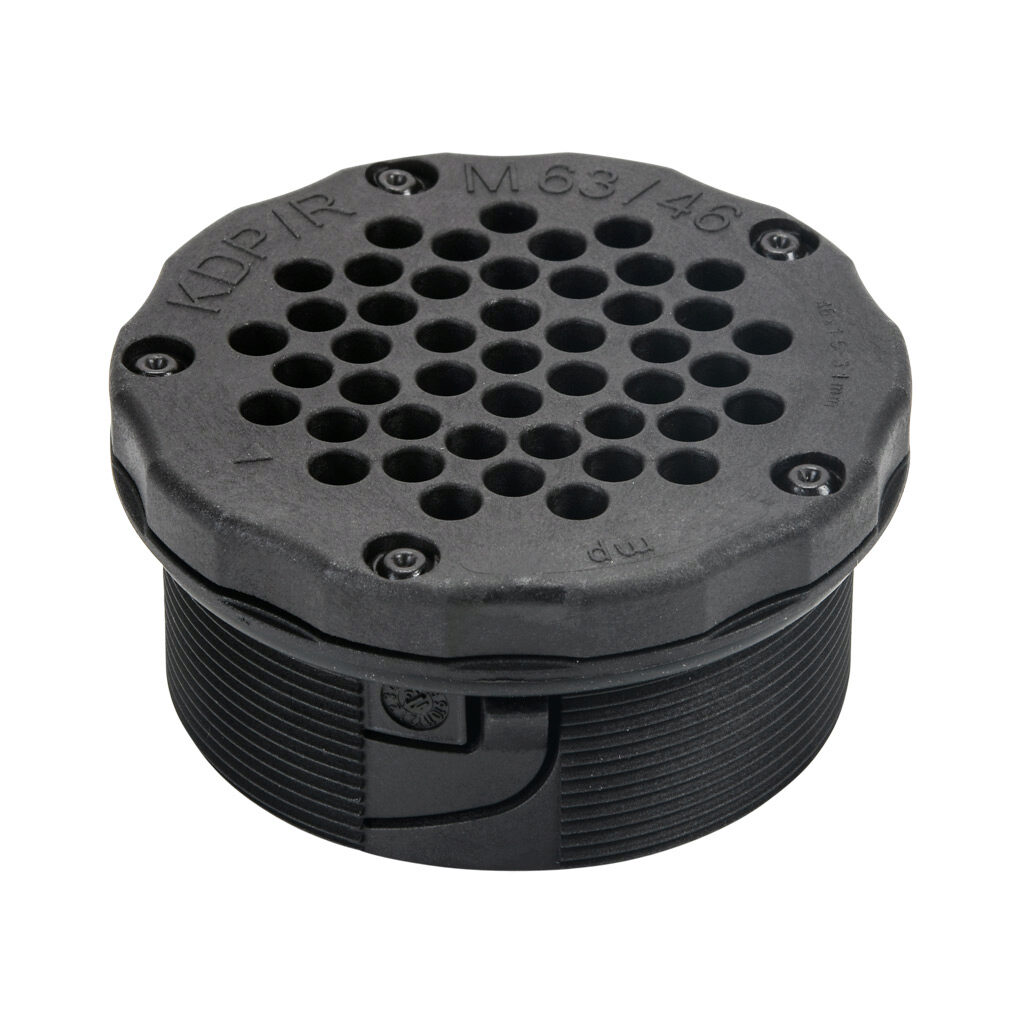 565215 - Murrplastik KDP/R series cable entry system frame, polyamide frame, M63 x 1.5mm frame, black, (46) 1.5-3.1mm opening(s), UL Type 1, IP65.