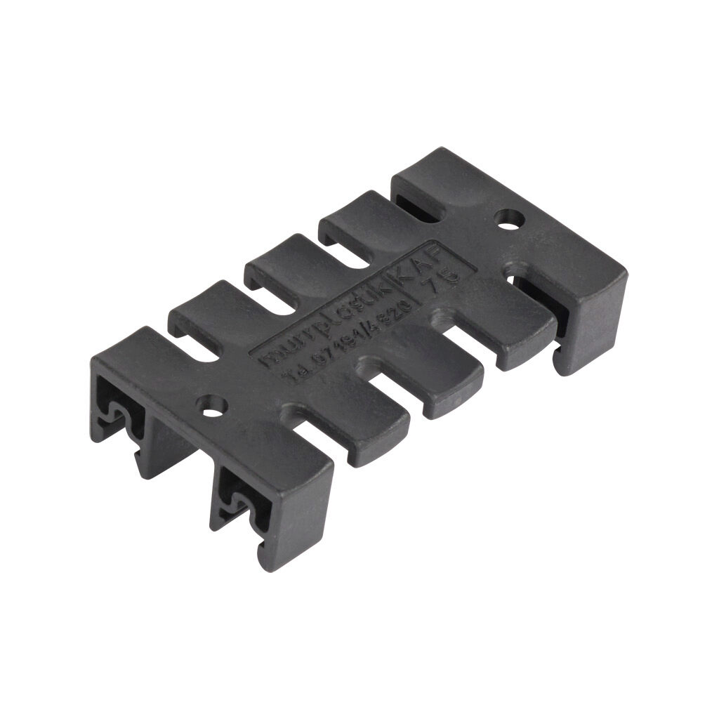 565514 - Murrplastik KAF series cable strain relief plate, polyamide, 75mm, black, holds (5) cable(s), 35mm DIN rail mount. Package of 5.