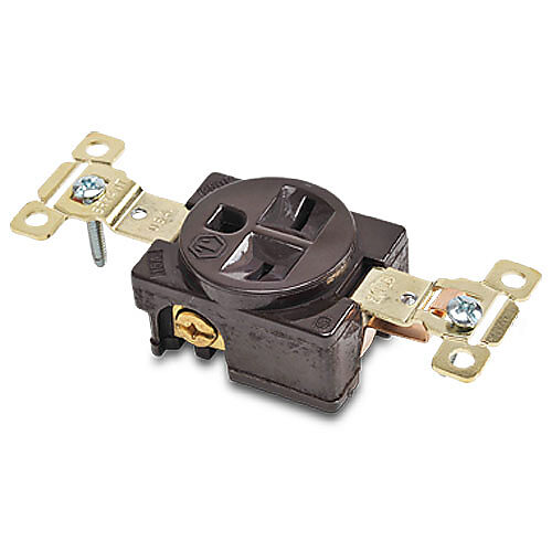 5661 - Bryant industrial heavy duty single straight blade receptacle, 15A, 250 VAC, 1-phase, 2-pole, 3-wire, NEMA 6-15, nylon housing, brown.