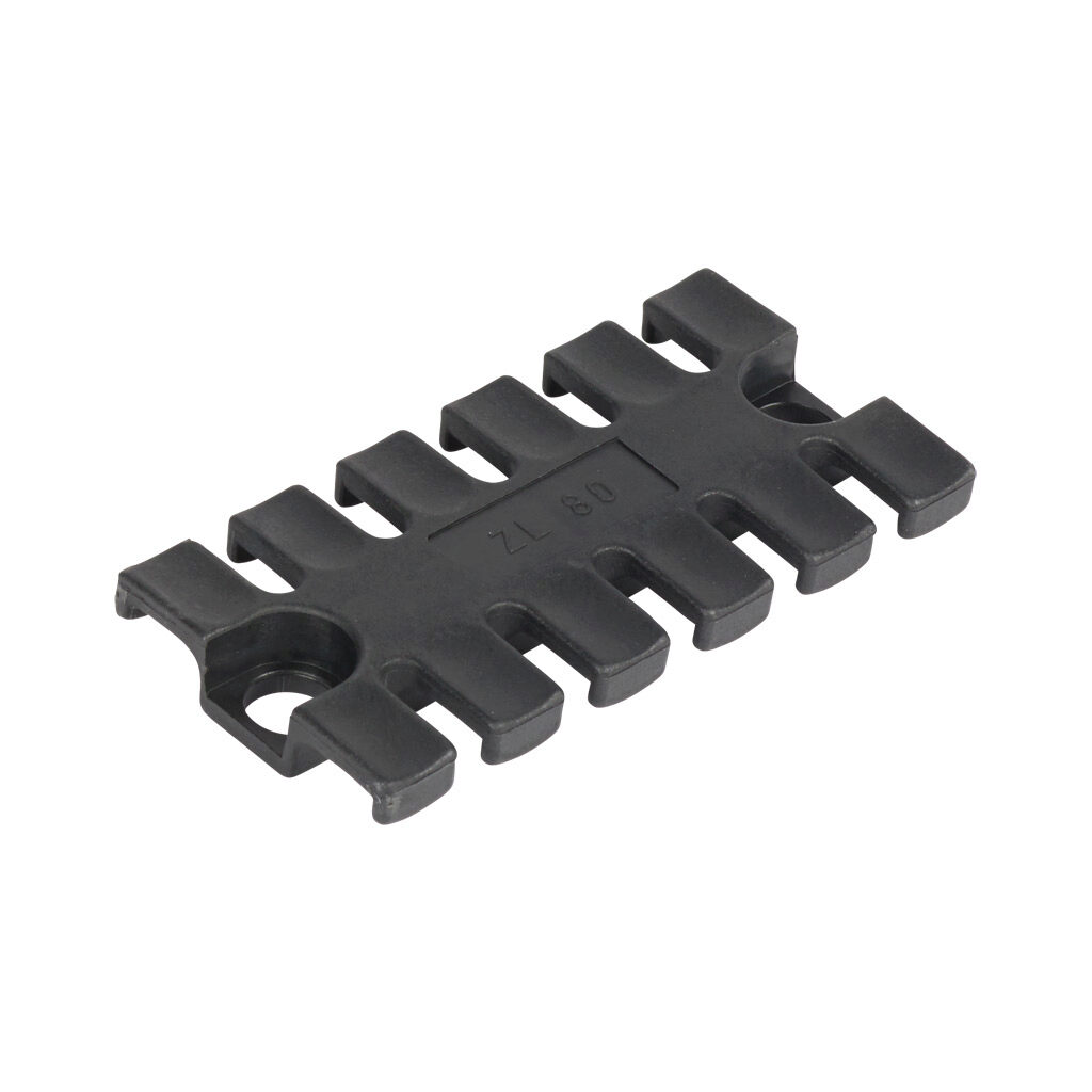 566115 - Murrplastik ZL series cable strain relief plate, polyamide, 80mm, black, holds (6) cable(s), panel mount. Package of 5.