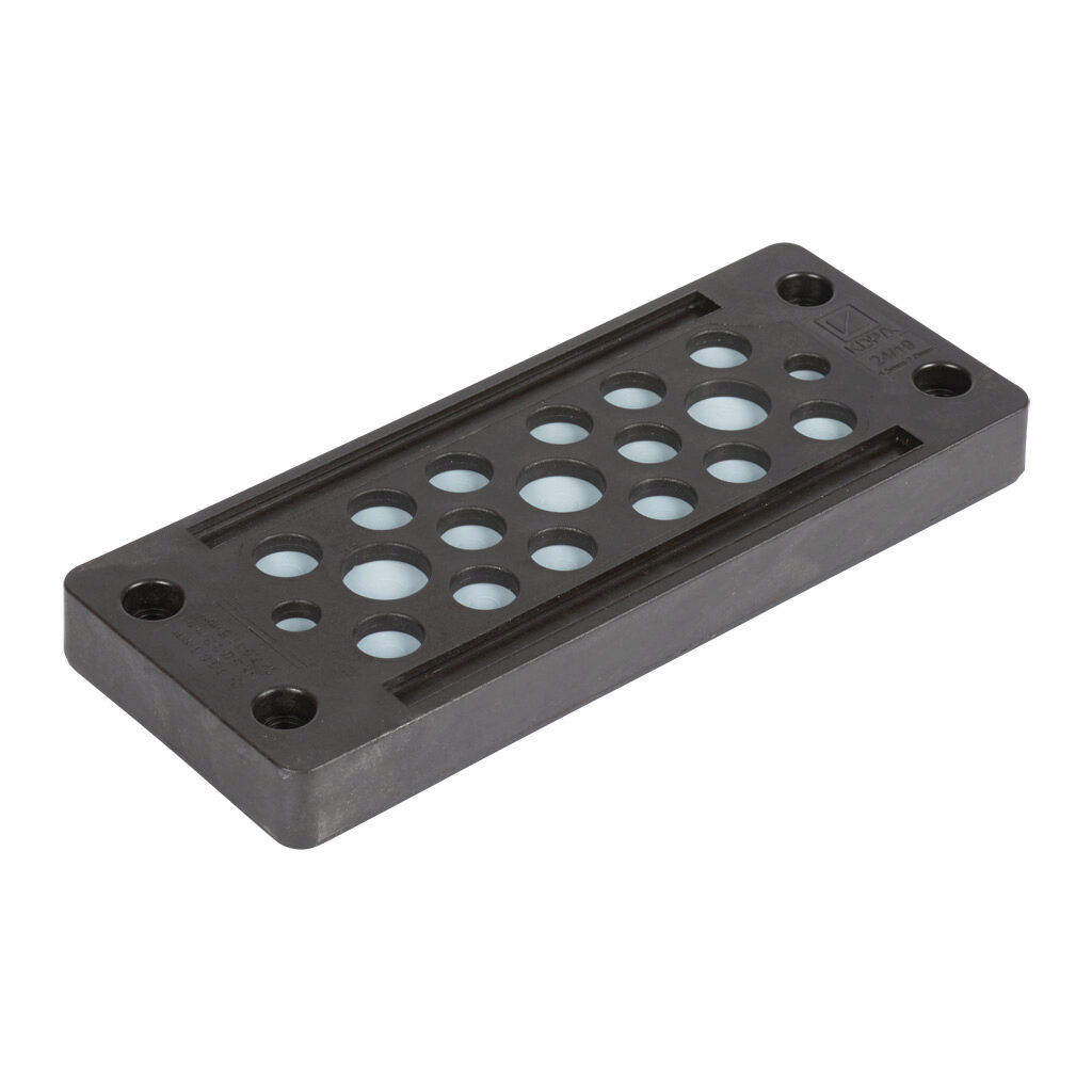 567398 - Murrplastik KDP/X series cable entry system frame, polyamide frame, 24-pin frame, black, (2) 3.5-6.5mm, (14) 5-9.2mm and (3) 7.5-11.5mm opening(s), UL Type 12 and 1, IP65.