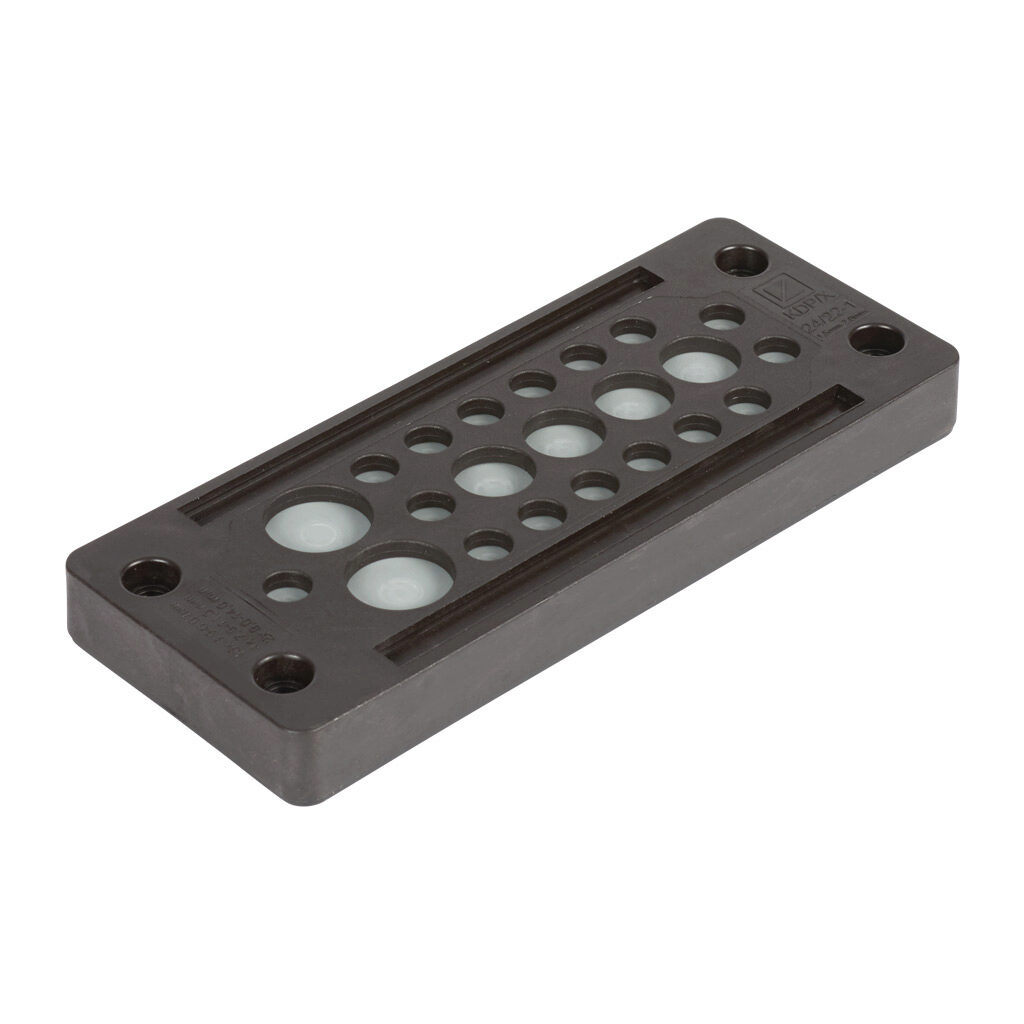 567399 - Murrplastik KDP/X series cable entry system frame, polyamide frame, 24-pin frame, black, (16) 3.5-6.5mm, (4) 7.5-11.5mm and (2) 9-14mm opening(s), UL Type 12 and 1, IP65.