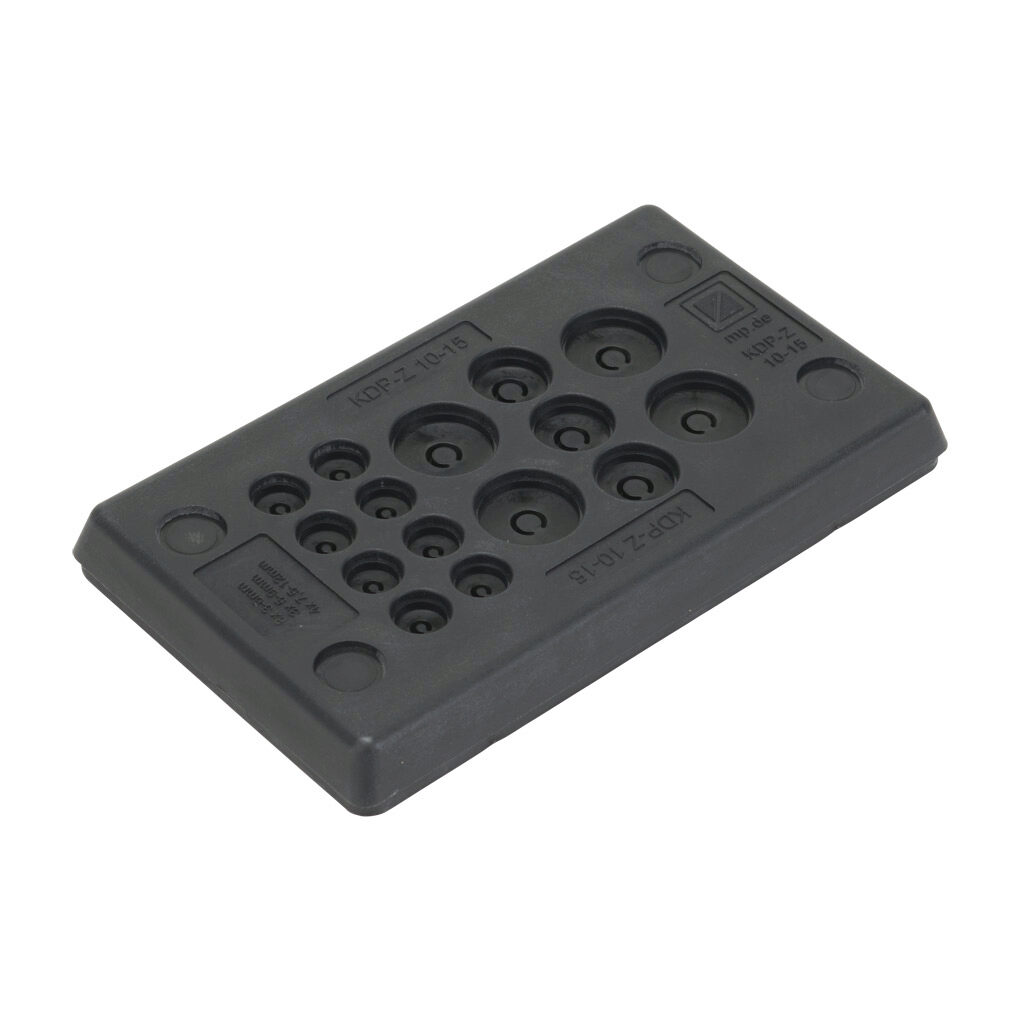 567403 - Murrplastik KDP/Z series cable entry system frame, polypropylene frame, TPS grommet block, 10-pin frame, black, (8) 3-8mm, (3) 5-9mm and (4) 7.5-12mm opening(s), UL Type 4X and 12, IP65 IP66 IP67. Package of 5.